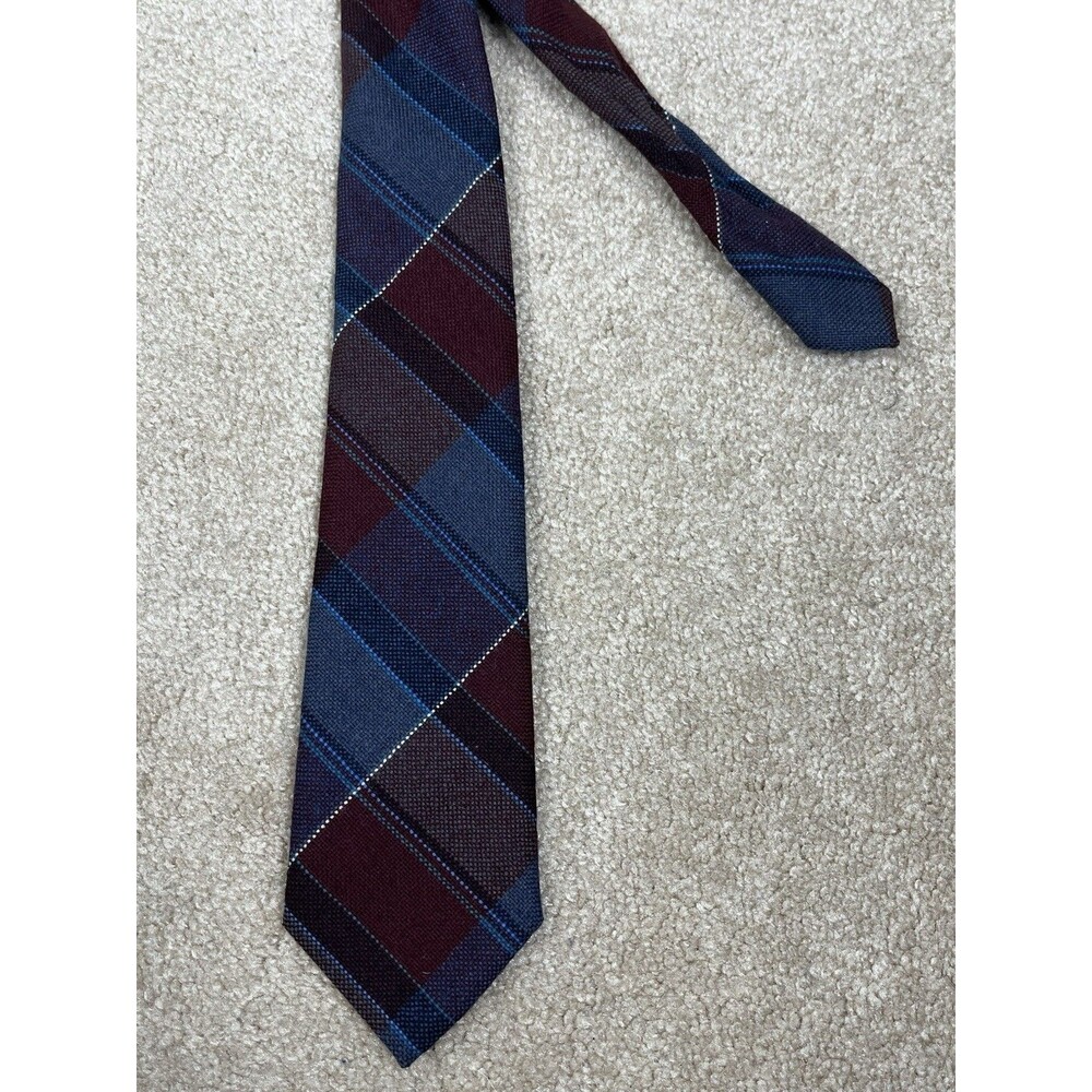 VTG Craigmill Lambswool Tie Made‎ in Scotland Plaid Tartan Burgundy Blue 3x56”